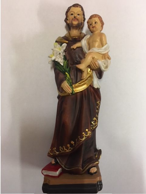 St. Jozef beeld met Jezus op de arm (groot), ca 20 cm hoog. Prijs € 20,00