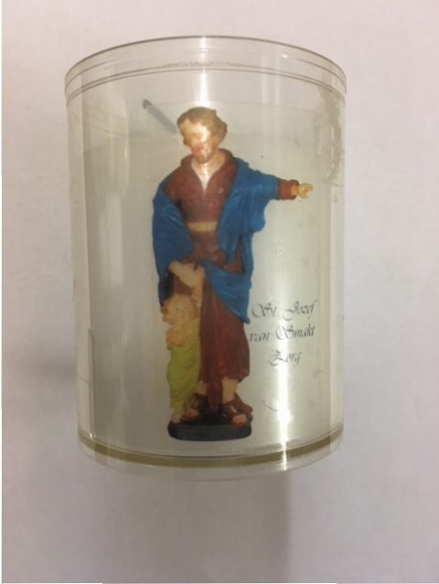 Noveenkaars, St. Jozef klein, Ca. 6 cm hoog, Diameter 4 cm, Brandduur ongeveer 3 dagen, € 2,00